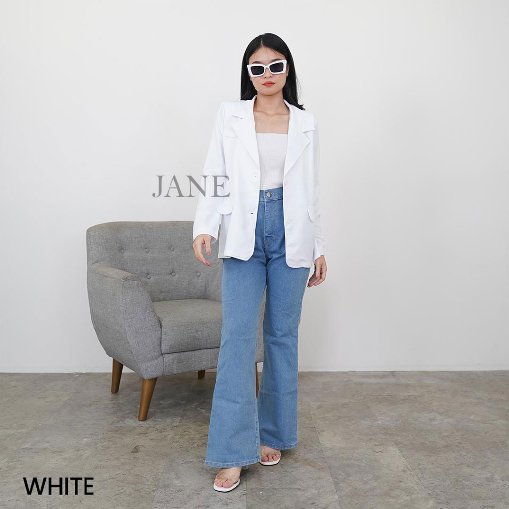 JANE COLLECTION || Blazer Formal Kerja Wanita Fashion Atasan Korea Jumbo - Oversize Blazer Seoyun Hitam Putih Cream Coklat Abu Abu