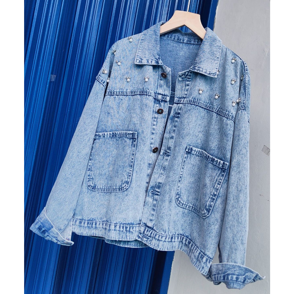 Jaket Jeans oversize Wanita model crop premium