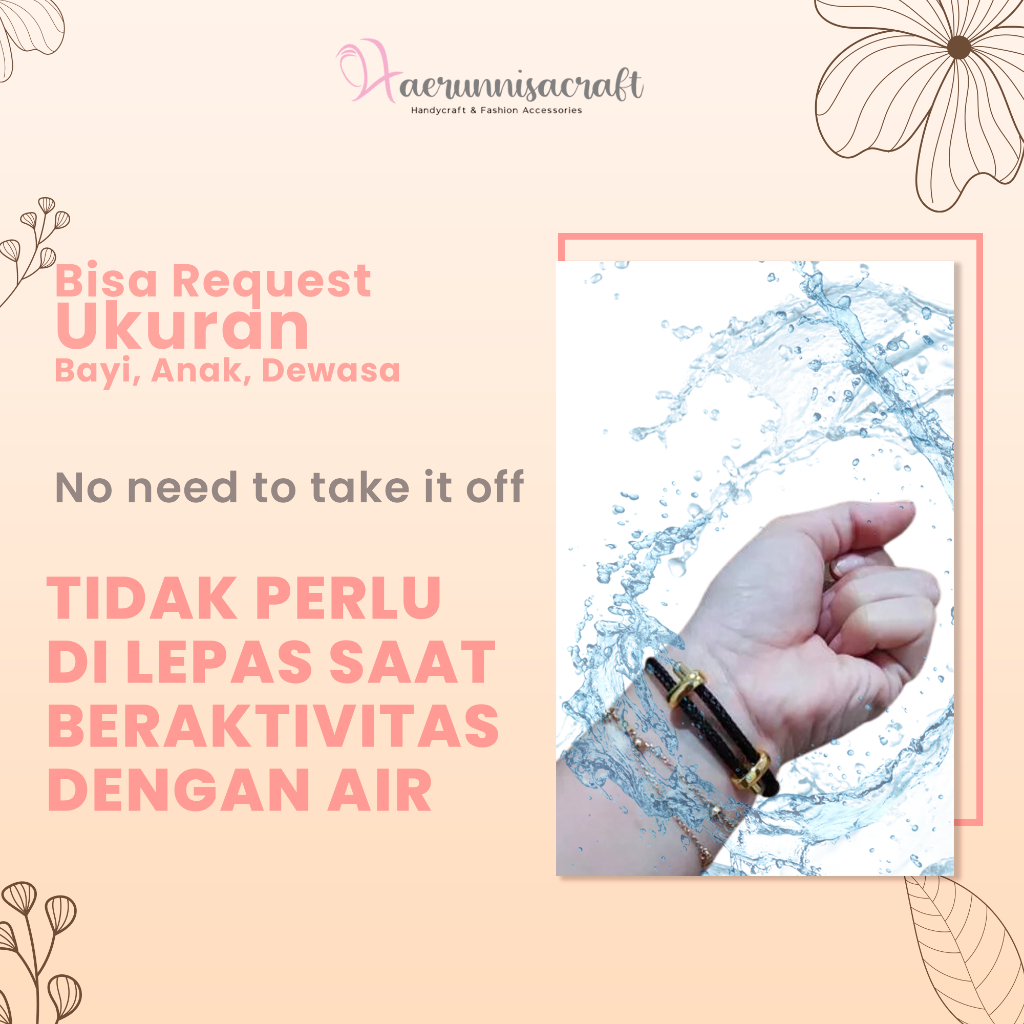 Gelang Tali Kawat Waterproof Anti Air Serut Bisa Request size (bayi, anak &amp; dewasa) Untuk Charm Liontin wire Rope Emas Hongkong