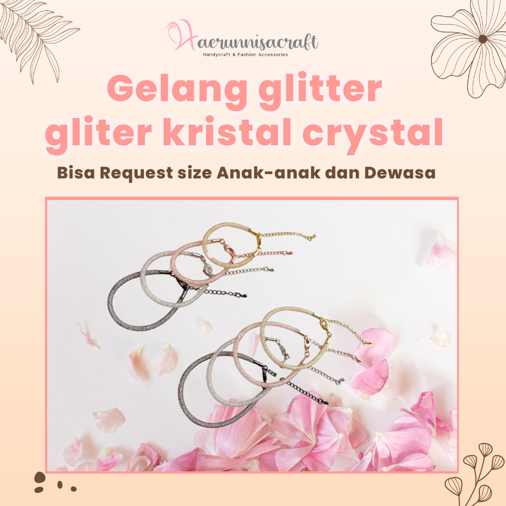 gelang glitter gliter kristal crystal tali kawat pandora rantai anak dan dewasa free karet stopper 2 pcs