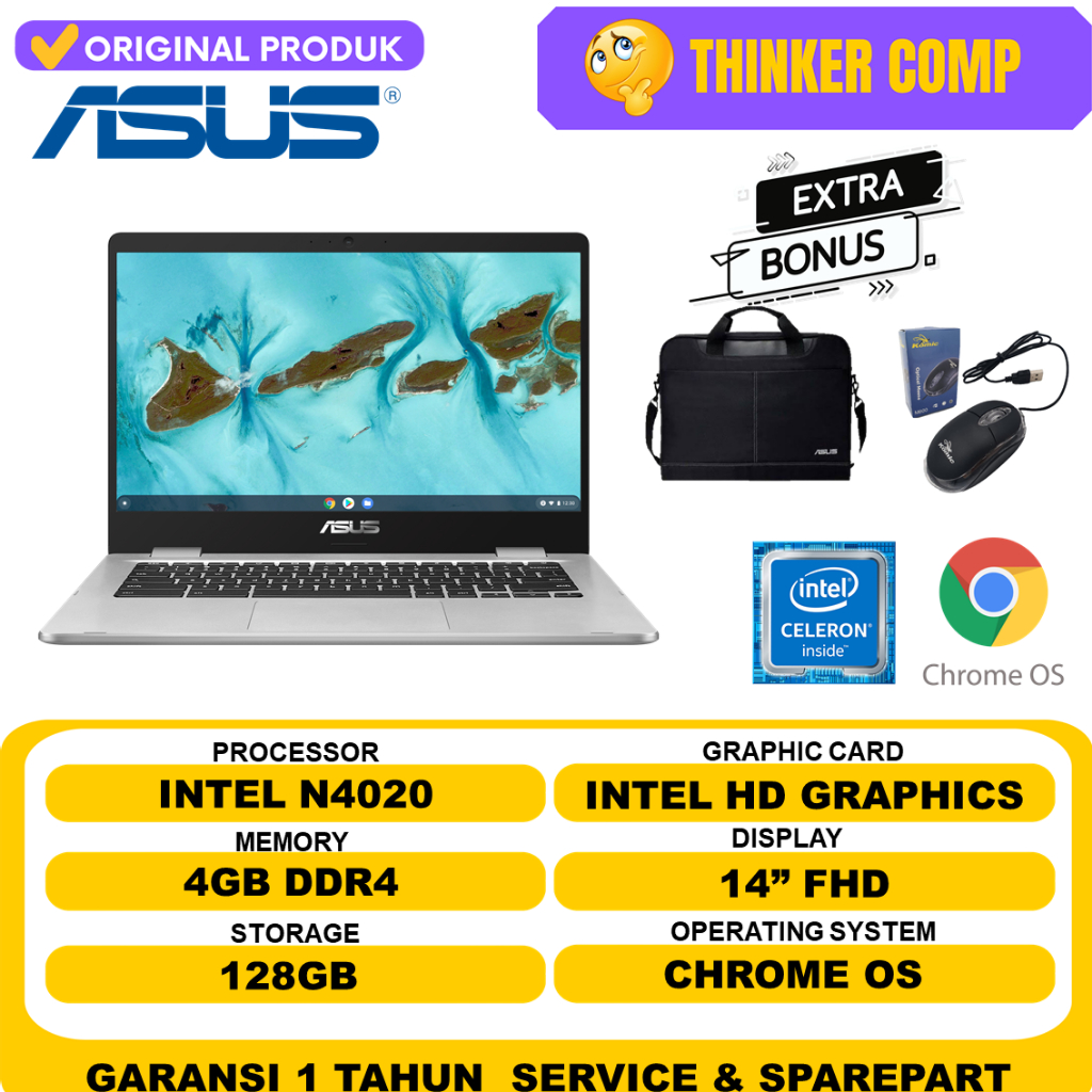 Laptop Sekolah Murah ASUS Chromebook C424MA Intel DualCore N4020 4GB 256GB FHD