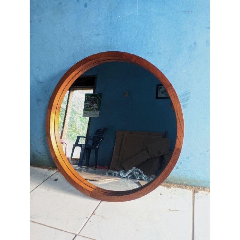 cermin bulat jati murah 50cm