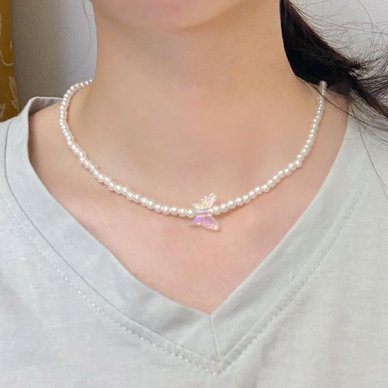 Clear Pearl Butterfly Necklace | KALUNG MUTIARA KUPU BENING | Kalung Choker