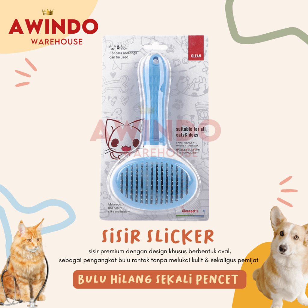 SISIR SLICKER MOTIF 13 - Sisir Pencet Premium Bulu Rambut Rontok Hewan Kucing Anjing Kelinci Pet Hair Brush Grooming