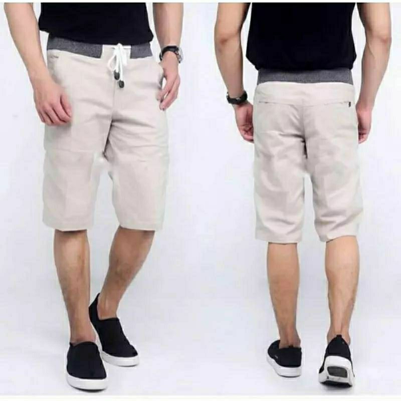 Celana Pendek Pria Dewasa Chino Rib Pinggang Karet Bahan Katun twill combat Stretch