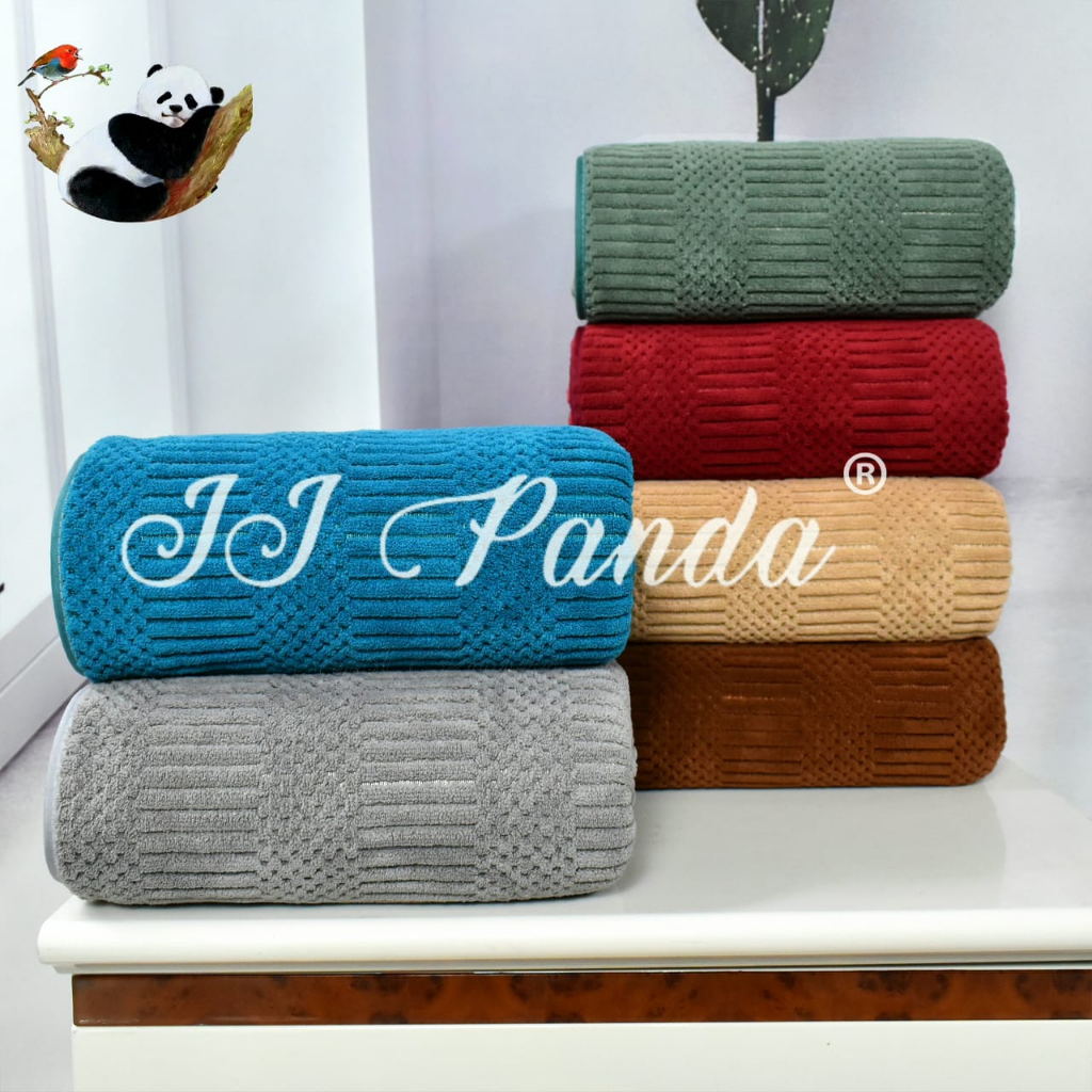 3PCS | Handuk Mandi Pria dan Wanita Dewasa Microfiber JJ Panda UK 70 x 140cm Motif