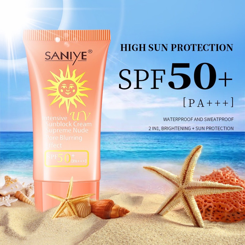 【Official Outlet】SANIYE Intensive Sunscreen Cream Supreme Nude Pore Bluring Effect SPF50 PA+++ R1213 High Sun Protection UV BBCream Sunblock Tabir Surya Pelembab Pemutih Wajah Face Cream Anti Penuaan Waterproof SweatProof Viral BPOM