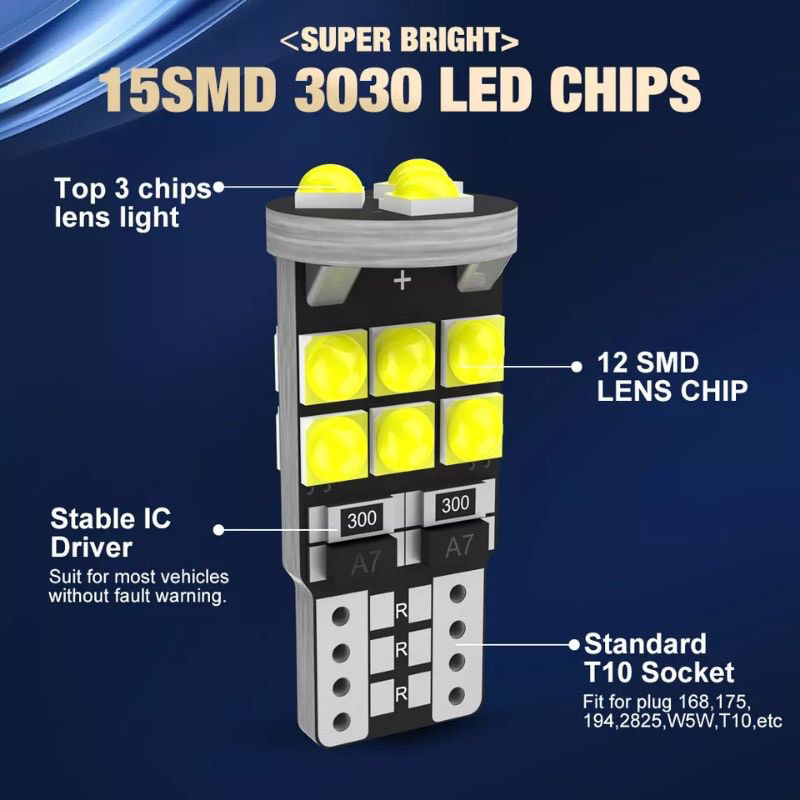 LAMPU LED MOBIL MOTOR T10 W5W 15SMD CHIP 3030 LAMPU SEN SENJA DAJJAL T10 SMD SUPER TERANG