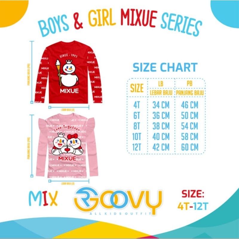 Kaos Anak Mixue Boy &amp; Girl 4-12T