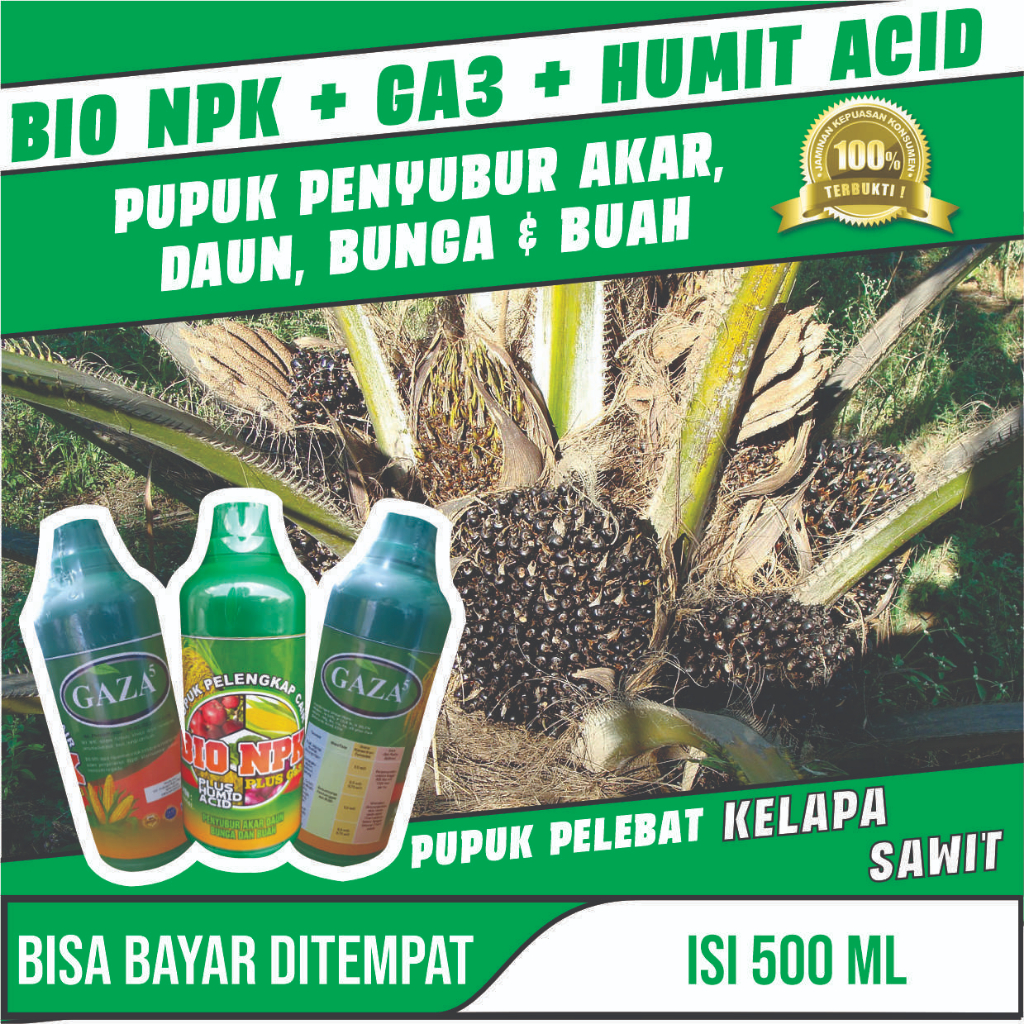 PROMO BIO NPK PLUS GA3 PELEBAT BIBIT KELAPA SAWIT 500 ml, pupuk kelapa sawit, pupuk BOOSTER untuk ke