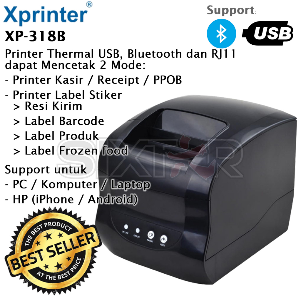 XPRINTER XP-318B Printer Barcode Thermal Label / Receipt PPOB Kasir USB + Bluetooth RJ11 [80mm]