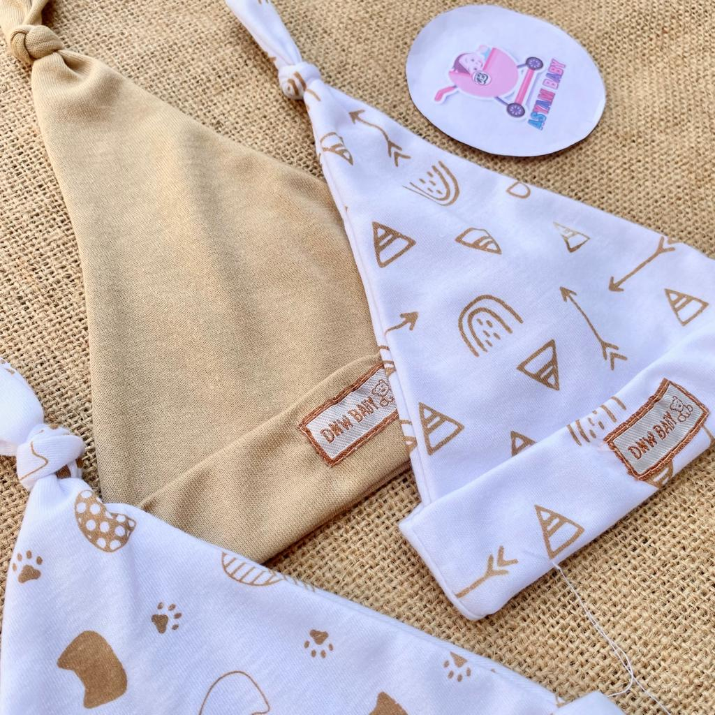 3 Pcs Kupluk Bayi Newborn Sablon Topi Bayi Pelindung Kepala Bayi Asyam Baby