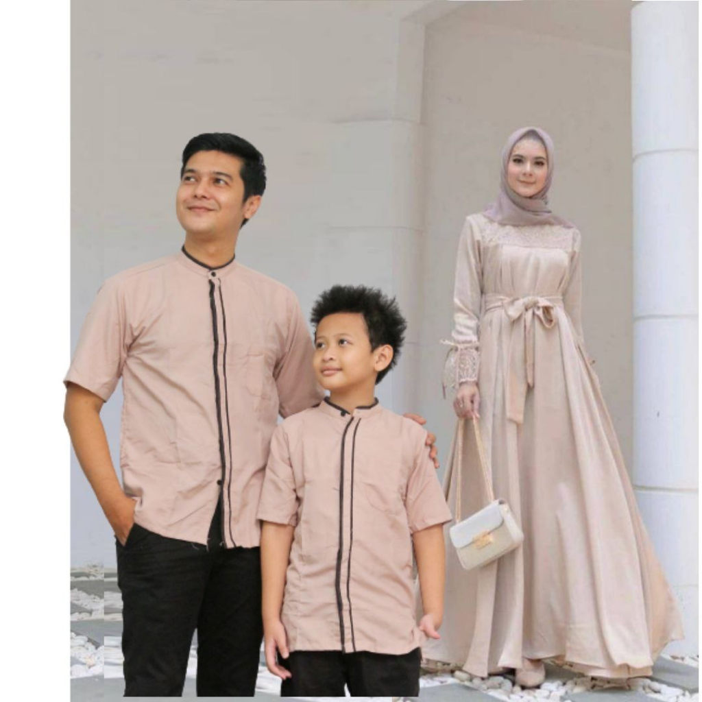 Couple Busana Muslim Muslimah Koko dan Gamis Payet Polos Kekinian Terbaru