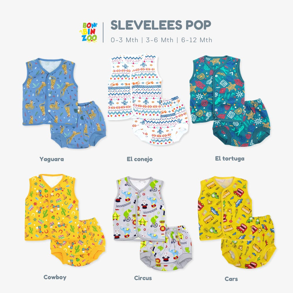 Bonbinzoo Baju Bayi Kutung 0-12 Bulan Singlet Motif Katun Setelan Kutung Celana Pop Motif