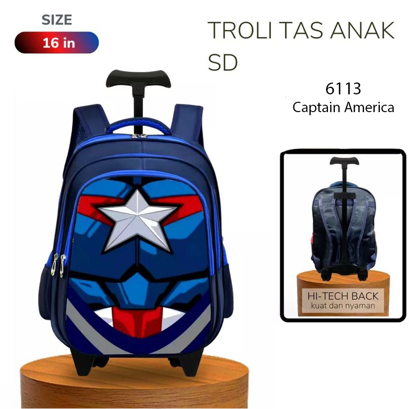 Tas Troli Sekolah Anak SD Laki-Laki Ransel Import Anak Cowok Karakter Superhero Avenger 3D Emboss