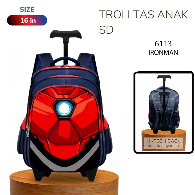 Tas Troli Sekolah Anak SD Laki-Laki Ransel Import Anak Cowok Karakter Superhero Avenger 3D Emboss