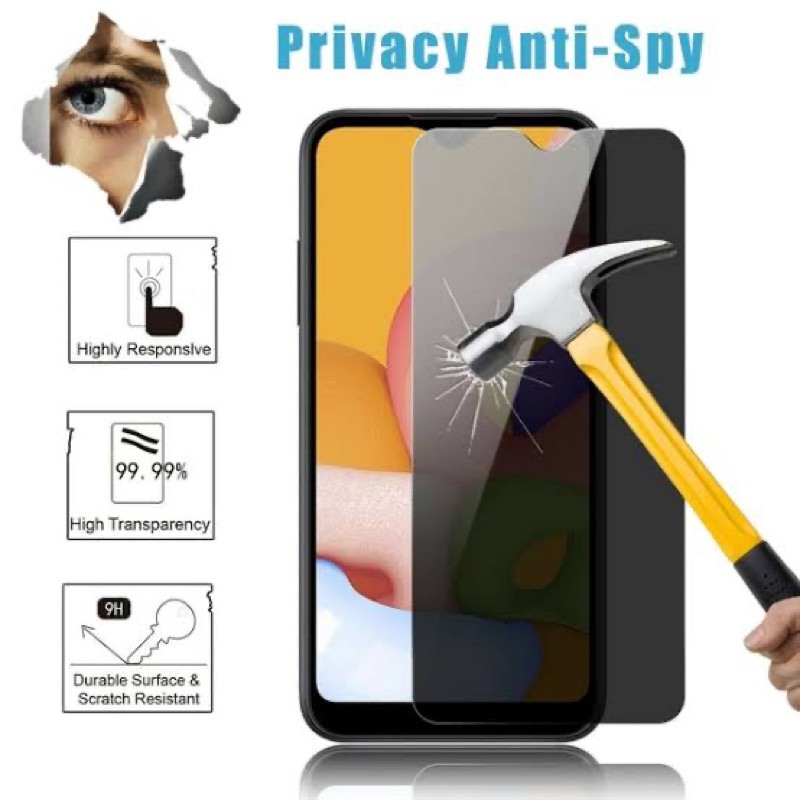 AntiSpy Tempered Glass Spy Samsung A14 A04E A20 A20S A21S A22 A24 A30 A30S A31 A32 A33 Anti Gores Privacy Spy Full Screen