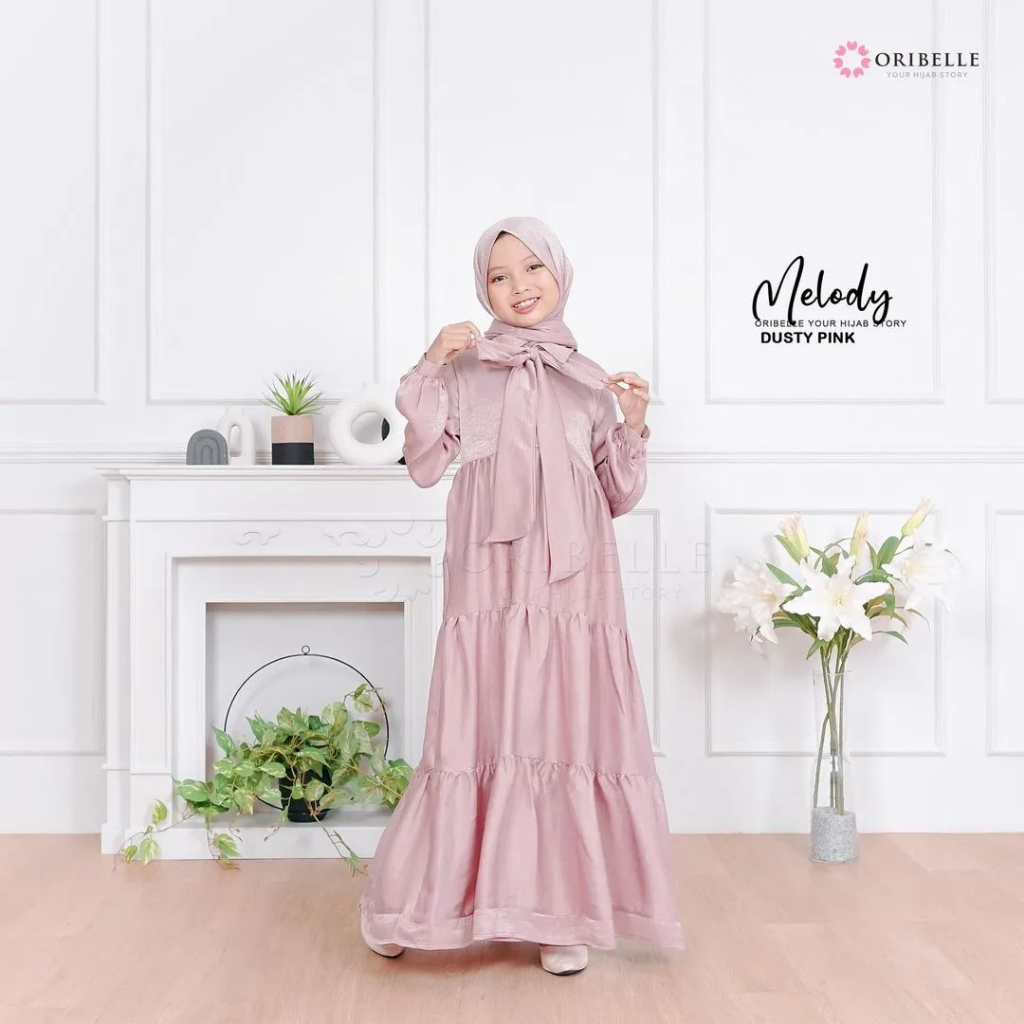 Bajurancak Baju Anak Perempuan Terbaru 2023 Melody Dress Kids Gamis Anak Umur 10 11 12 13 Tahun Gamis Muslim Syar'i 2in1 Matt Santorini Silk Aksen Rempel Depan Belakang