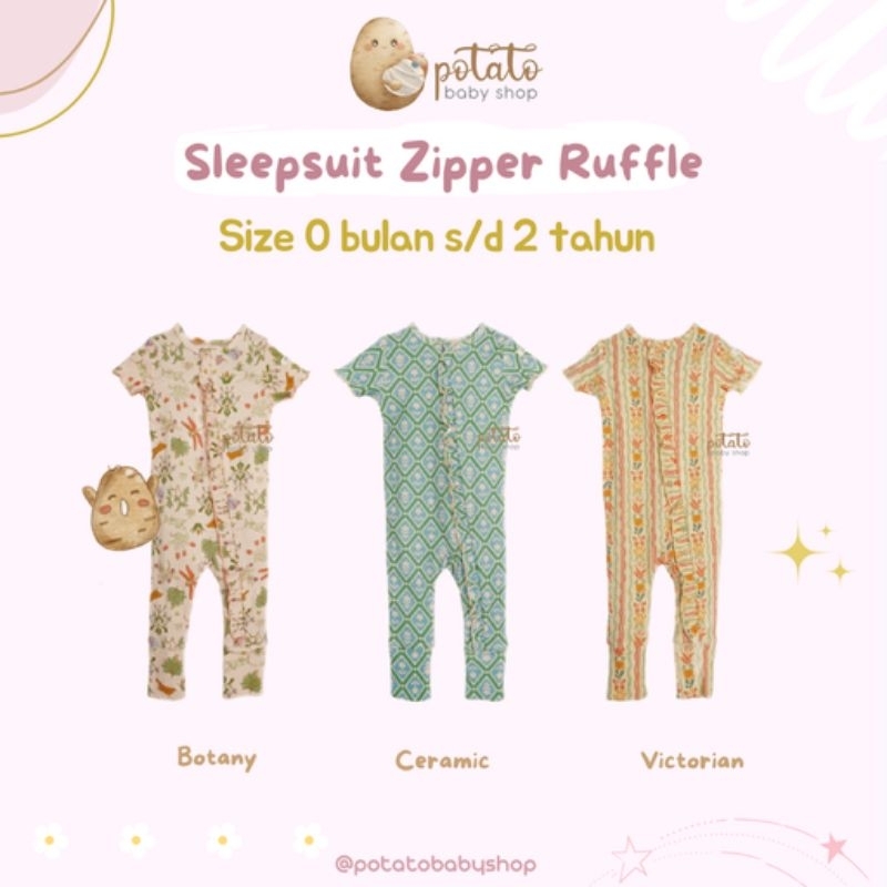 Bohopanna Short Sleepsuit Zipper Ruffle Print - Sleepsuit Boho Baby