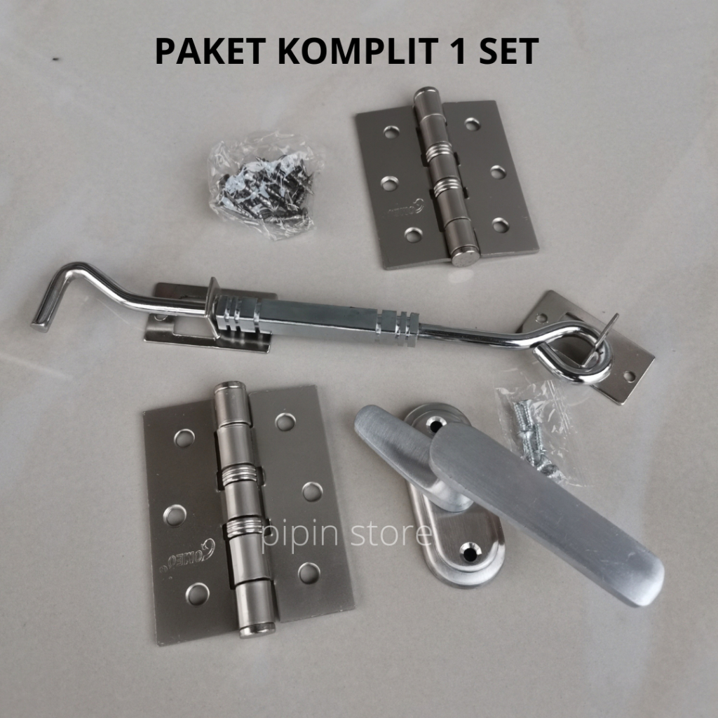 Paket Engsel Jendela Kayu 3 Inch 1 Set - Hak Angin Cantolan Penahan Jendela Stainless - Rambuncis Kunci Jendela Kayu Grendel Panolet Besar Lengkap