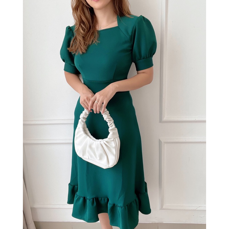 HERFIT dress scanny / 9380 dress pesta premium formal wanita gaun midi simple scuba hitam casual kon
