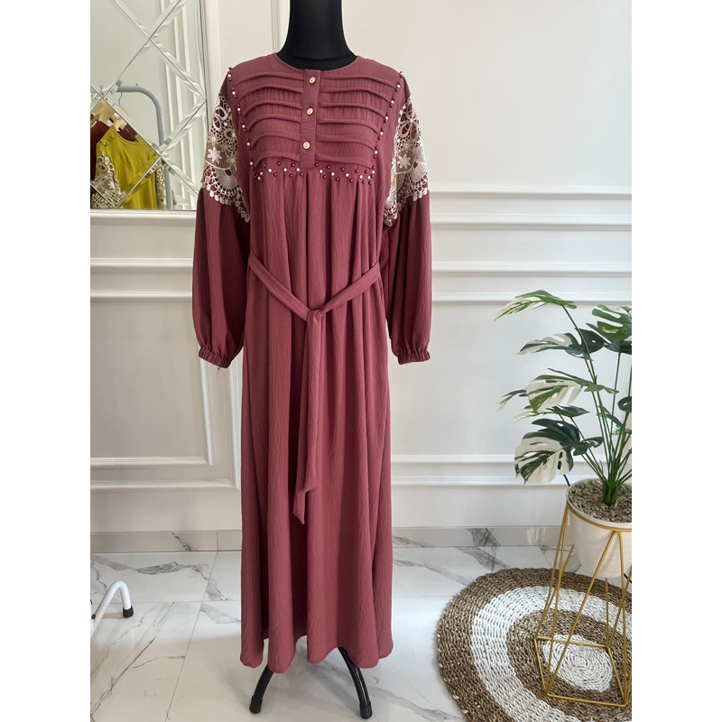 READY….!!!! Dress Mentari payet /Gamis kringkel terlaris/ dress kringkel kombinasi renda