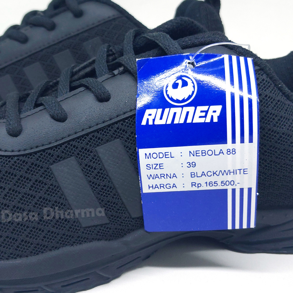 Sepatu Runner Sekolah SD SMP SMA Pria Sneakers Olahraga Hitam Polos Size 38 - 43