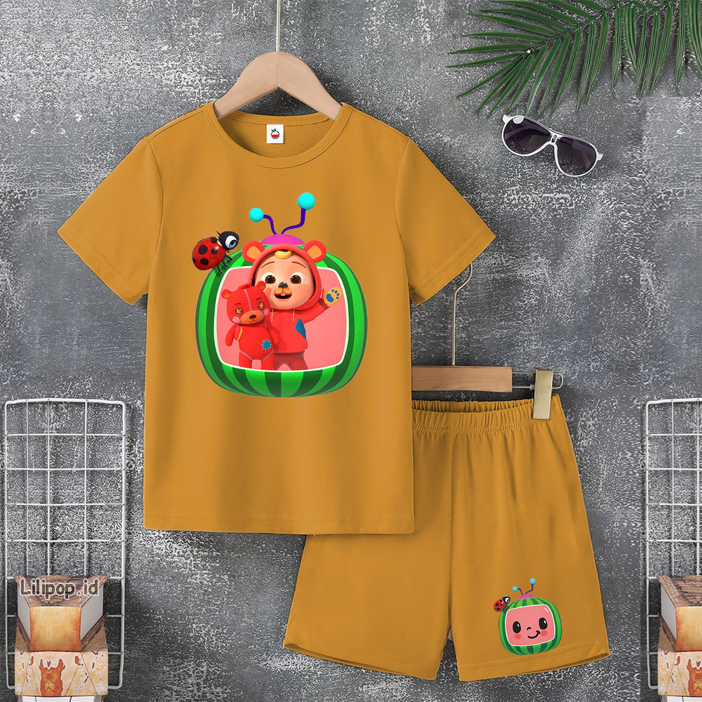 Baju Anak Stelan Usia 4-10 Tahun COCO MELON Kaos 3/4 Cowok Cewek  Celana Pendek Harian