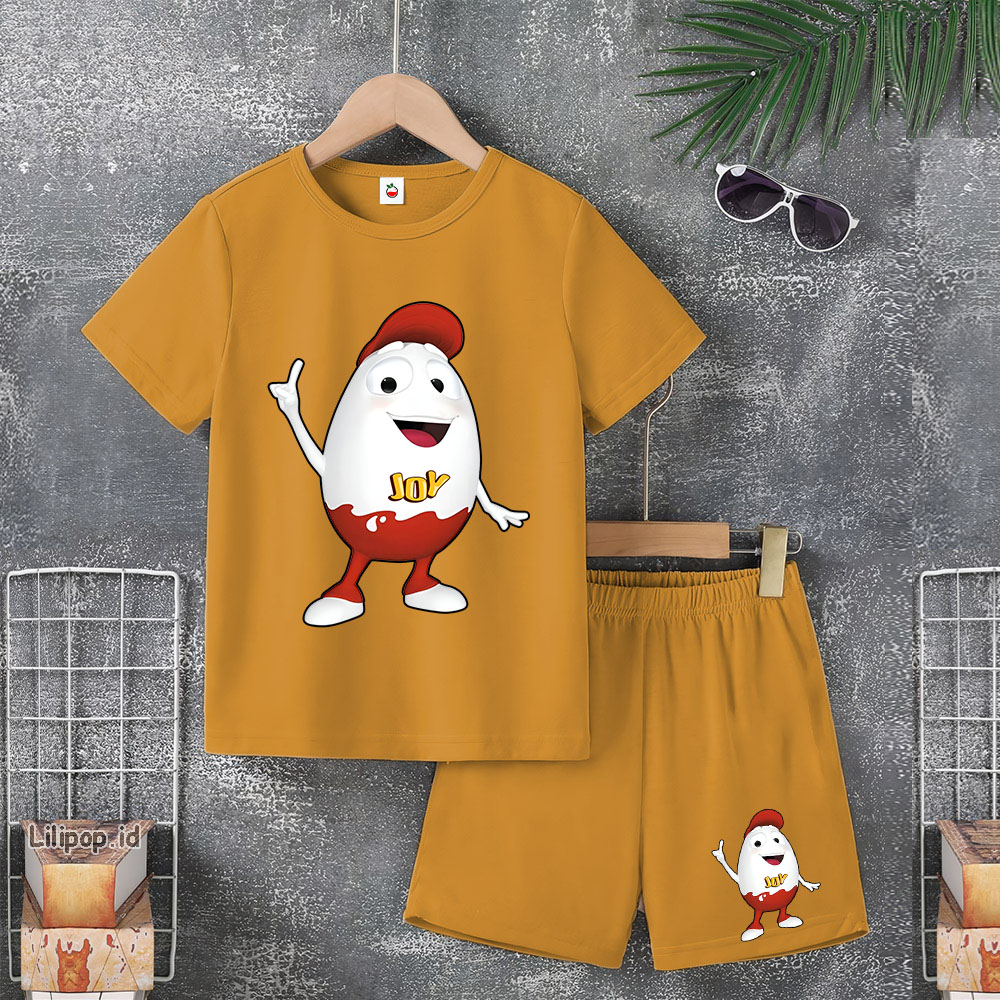 Baju Anak Stelan Usia 4-10 Tahun KINDER JOY Kaos 3/4 Cowok Cewek  Celana Pendek Harian