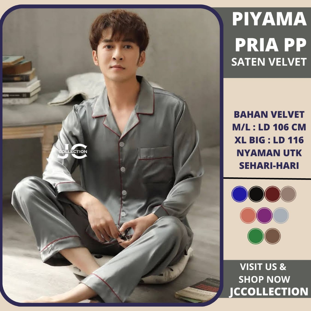 Piyama Pria Lengan Panjang Satin PP L/ Pajamas Saten Long / Piyama Satin Cowok LS - JCCollections