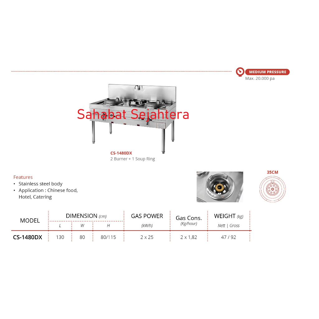 GETRA Gas Kwali Range CS-1480DX Kompor 2 Burner