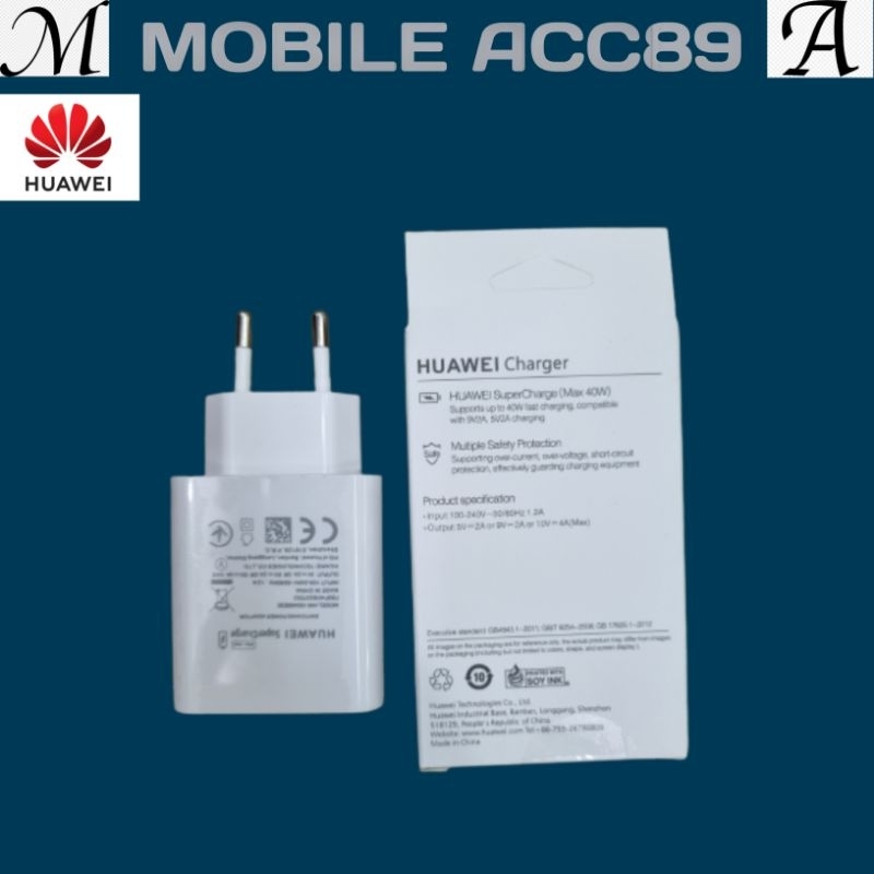 Adaptor Huawei 40W SuperCharge Kepala Charger 40 watt Fast charging P30 Pro P40 P20 Pro Mate 20 40 Lite Nova 5 6 7