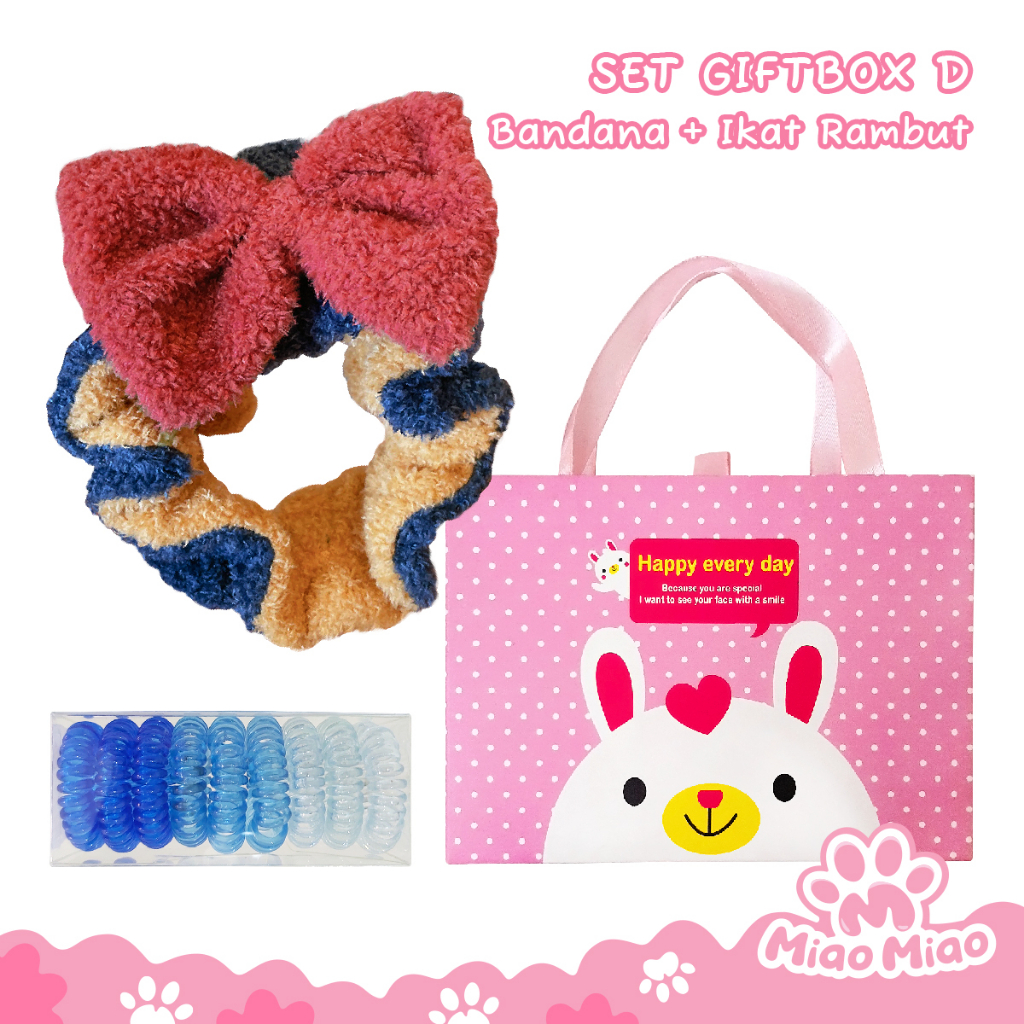 Set Giftbox Bandana Pita + Ikat Rambut Spiral (9pcs/box) - Set Hadiah Ulang Tahun