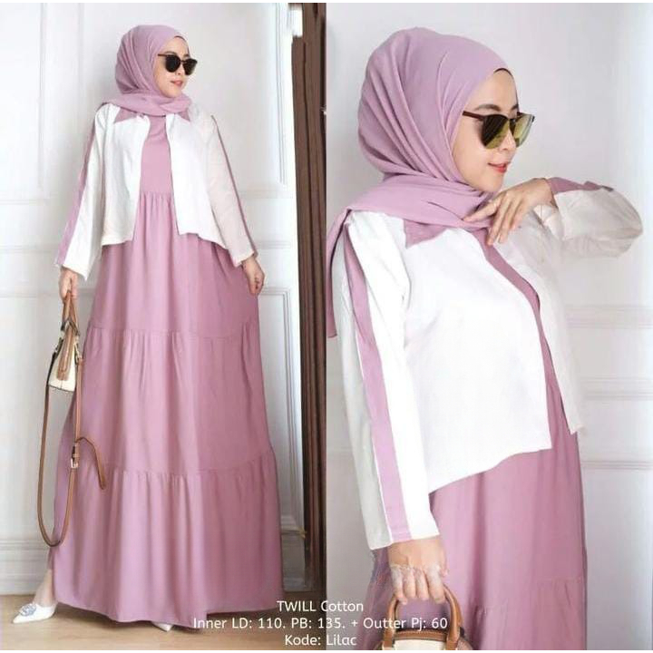 GAMIS SET OUTHER SUASTY SET BAHAN KATUN RAYON APLIKASI SABLON DAPAT INNER DAN OUTER LD 110 CM PANJANG INNER 135 CM PANJANG OUTER 60 CM PANJANG TANGAN 55 CM SETELAN WANITA TERBARU / FASHION MUSLIM WANITA / ONE SET JUMBO / DRESS RAYON KOREAN STYLE