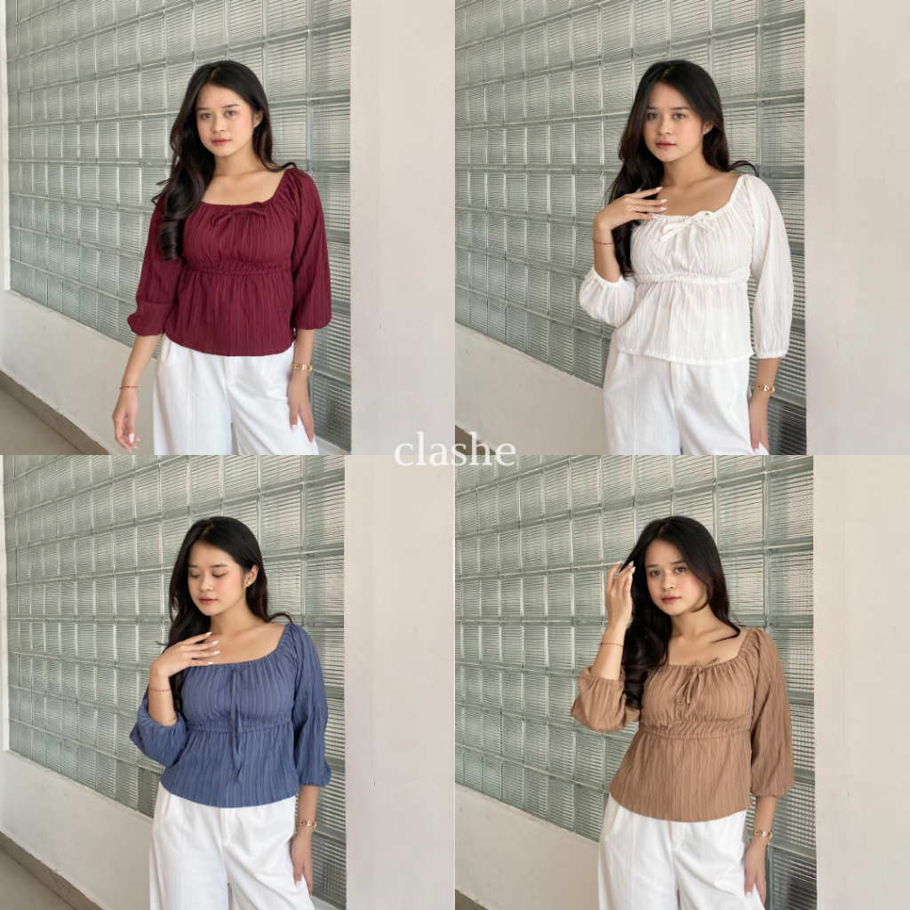 Baju Blouse Pita Wanita Atasan Lengan Panjang Lady Crush Crinkle Anti Lecek Korean Style Kekinian Terbaru Ootd Farah Top by Clashe