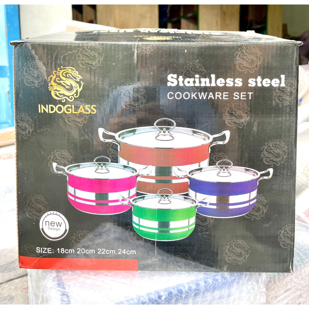 Panci Set Pelangi Stainless Steel Tebal - Panci Cookware Set Hiqh Quality Ukuran 20/22/24/26CM - Panci Cookware Set Dengan Tutup Stainless