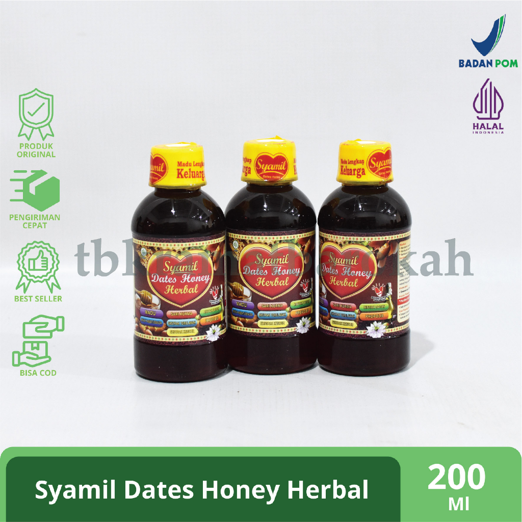 

Madu Syamil Dates Honey Herbal Family 200ml Lengkap Keluarga Syaamil Dewasa Plus Kalsium Vitamin E Dengan Propolis Sari Kurma Minyak Zaitun Habbatussauda 200 Ml Asli 100% Original Bpom herbal Si Buah Hati 125 Kid's Anak Origonal 125ml Penambah Nafsu Makan