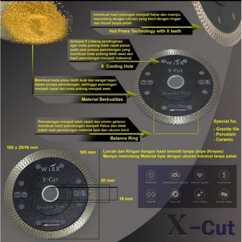 ORIGINAL Mata Gerinda Mata Potong Granite Granit Marmer Keramik Diamond Whell Wisk X-Cut 4Inch