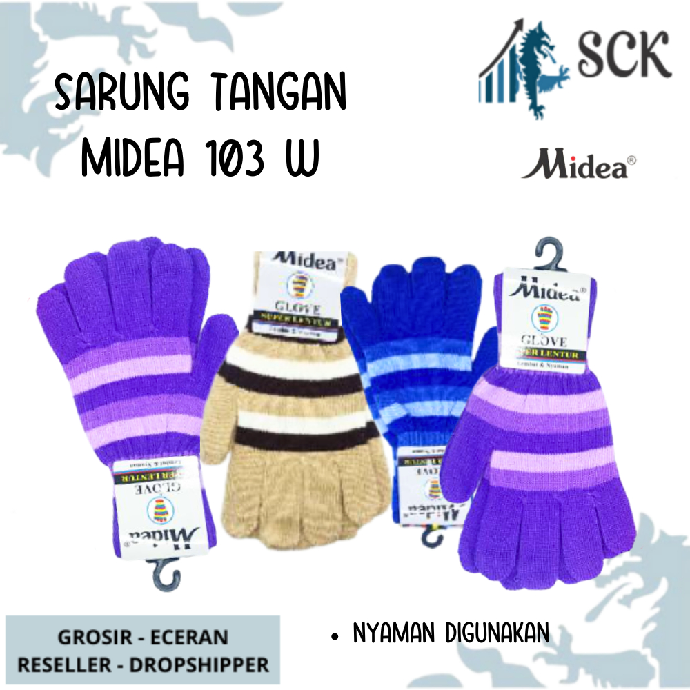 Sarung Tangan MIDEA 103 Jari Strip WARNA / Sarung Tangan Dewasa Warna / Kaos Tangan Cewek Perempuan Perlengkapan Otomotif - sckmenwear GROSIR