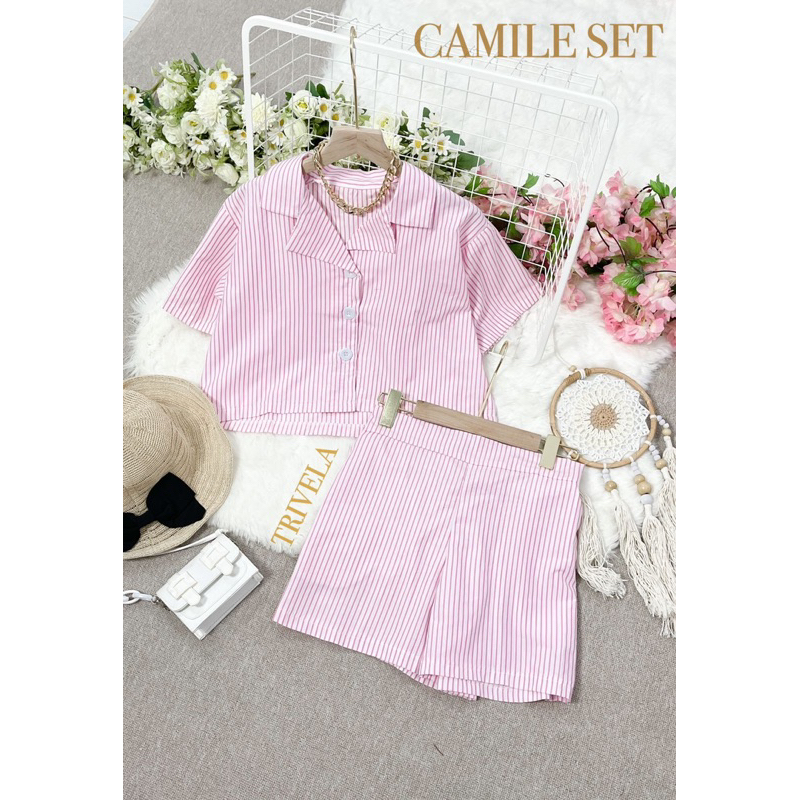 CASIA SET / SETELAN WANITA KATUN SALURIA / SET WANITA / SETELAN CELANA PENDEK / FASHION WANITA  / SJJ CAMILE