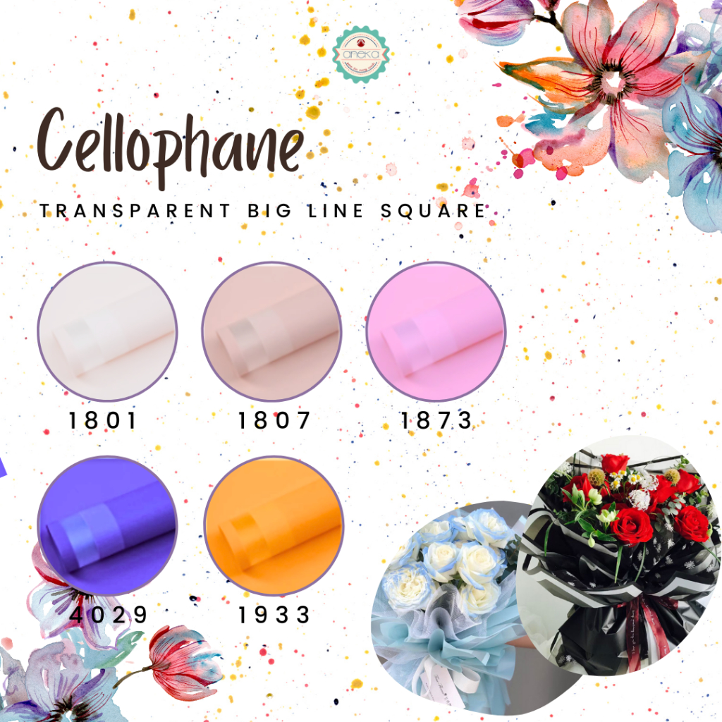 AnekaBenang - [ LEMBARAN ] Kertas Cellophane Buket Bunga [Big List Line] Flower Wrapping Paper Celophane