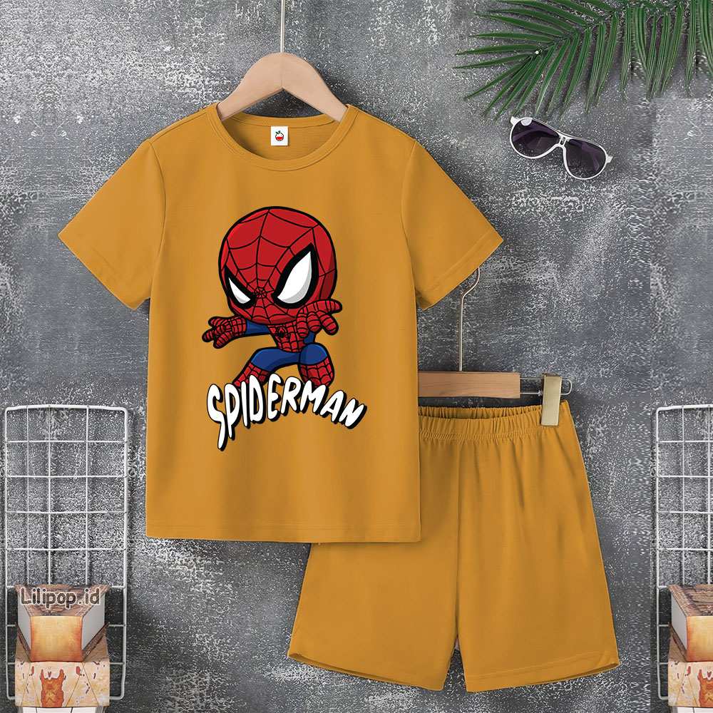 Baju Anak Stelan Usia 5-10 Tahun SPIDER Kaos 3/4 Cowok Cewek  Celana Pendek Harian