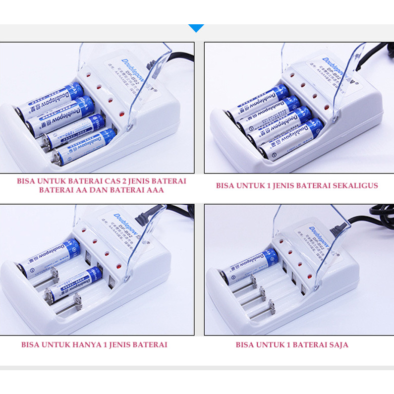 IMPOR DOUBLEPOW CHARGER CAS BATERAI AA AAA DENGAN LAMPU CAS BISA UNTUK 4 BATERAI