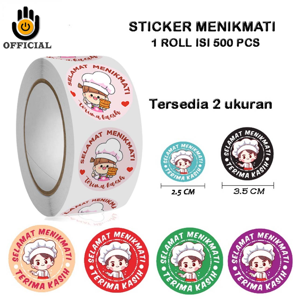 Sticker  Label Makanan ucapan Selamat Menikmati Stiker 3.5 Cm/2,5 Cm (1 Roll Isi 500 Pcs)