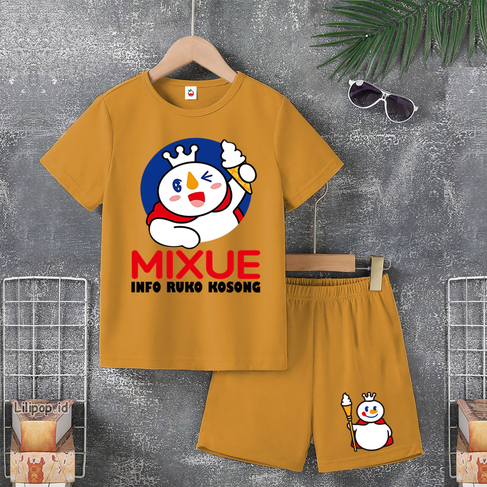 Baju Anak Stelan Usia 4-10 Tahun MIXUE INFO RUKO Kaos 3/4 Cowok Cewek  Celana Pendek Harian