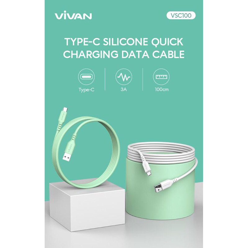 VIVAN VSC100 kabel data 3A type-C Quick Charge 100cm data cable Garansi 1 Tahun