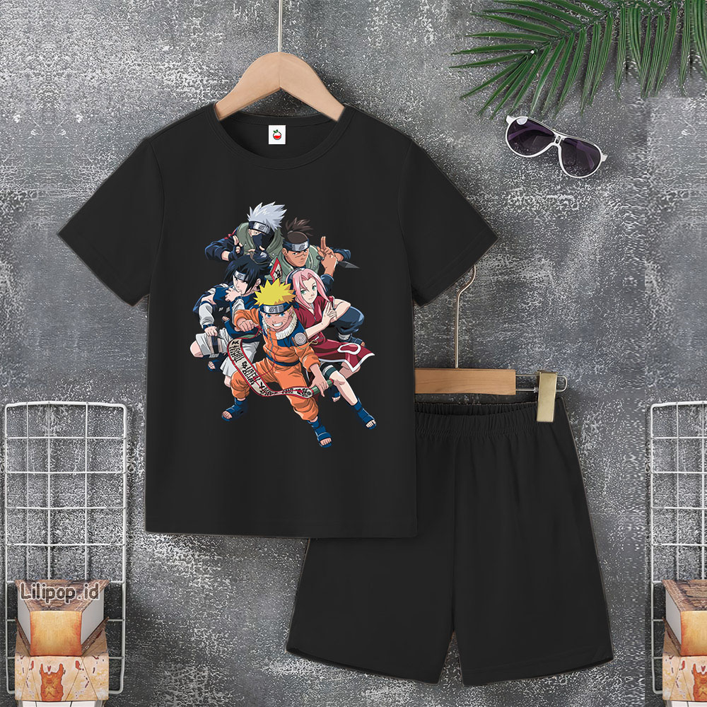 Baju Anak Stelan Usia 4-10 Tahun naruto Kaos 3/4 Cowok Cewek  Celana Pendek Harian