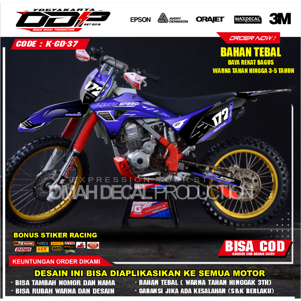DECAL GORDON FULL BODY AKSESORIS VARIASI STICKER MOTOR KAWASAKI KLX GORDONS DEKAL MOTIF SUPERMOTO ST