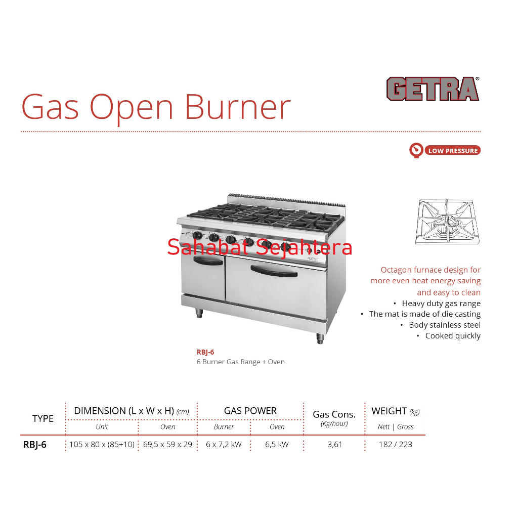 Gas Open Burner / Kompor GETRA RBJ-6