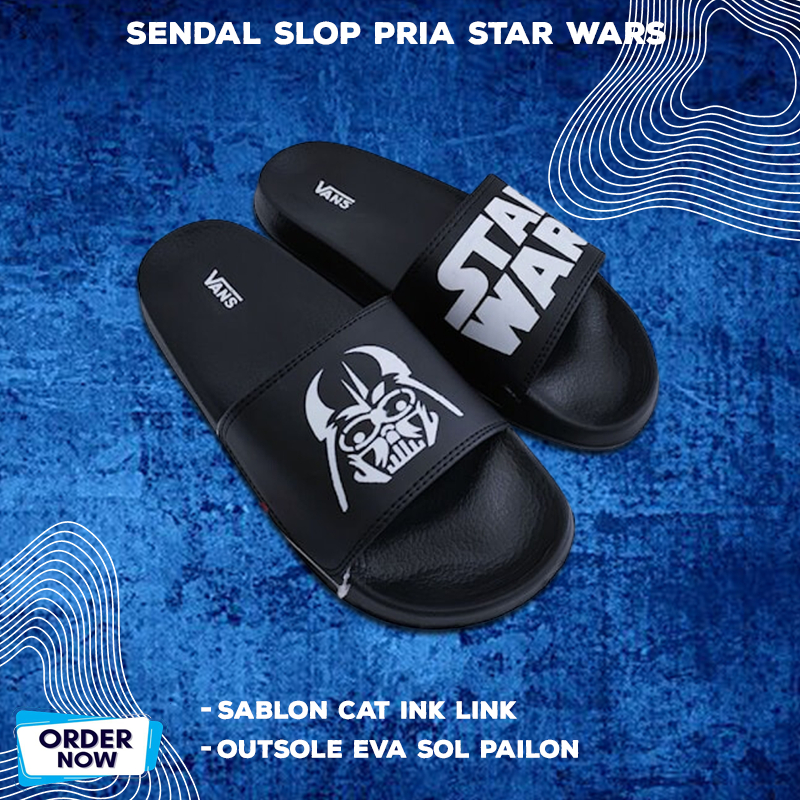 Sandal Slop Karet Casual Pria Slip On Distro Dewasa Remja Hitam Polos Slide Marvel Star Wars